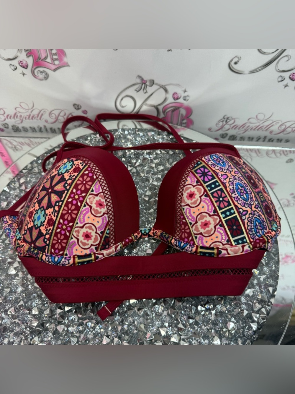 Shade & Shore bikini Multicolour Patterned Push-Up Bikini Top - Burgundy Accents